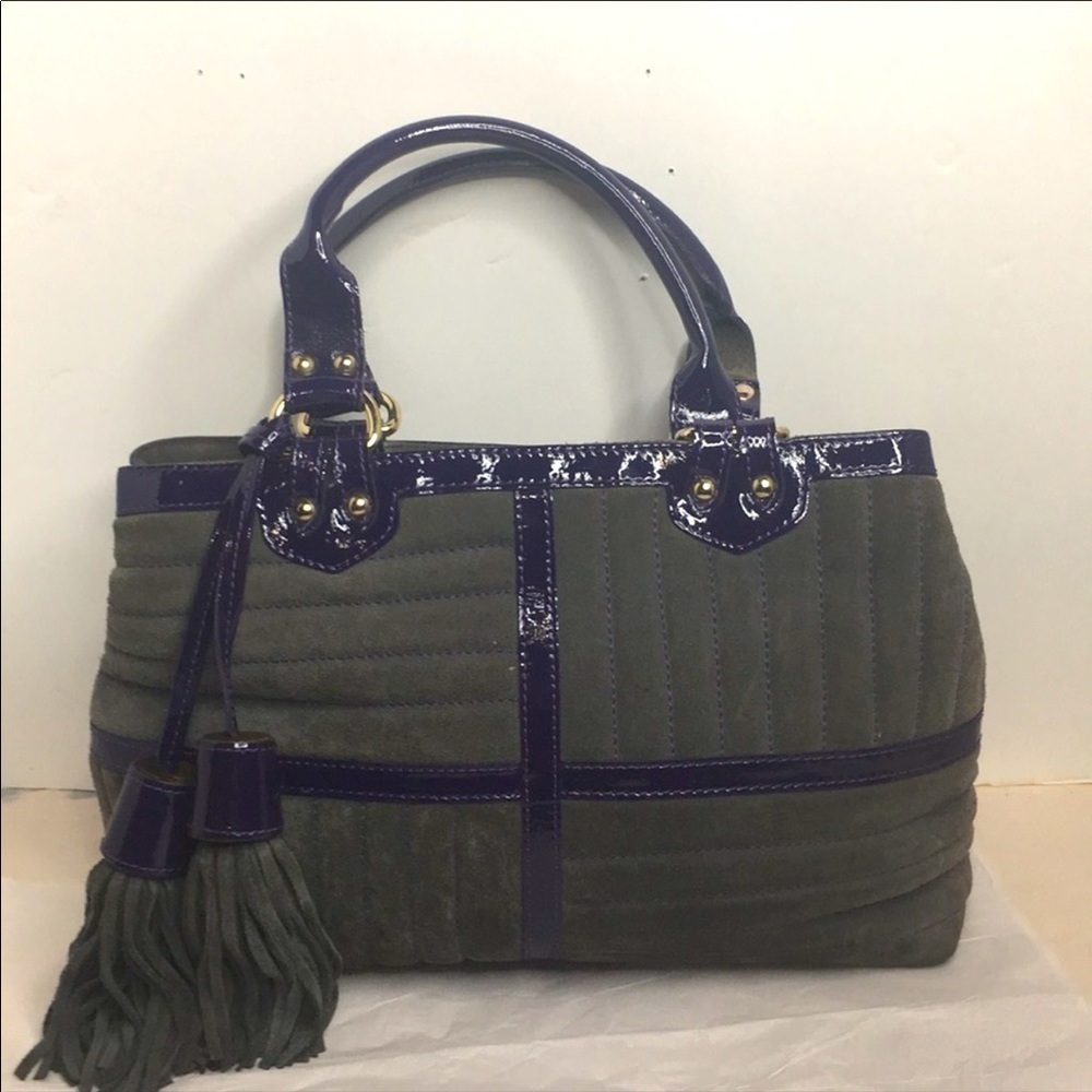 Claudia Firenze Grey and Purple Suede Tassel Tote